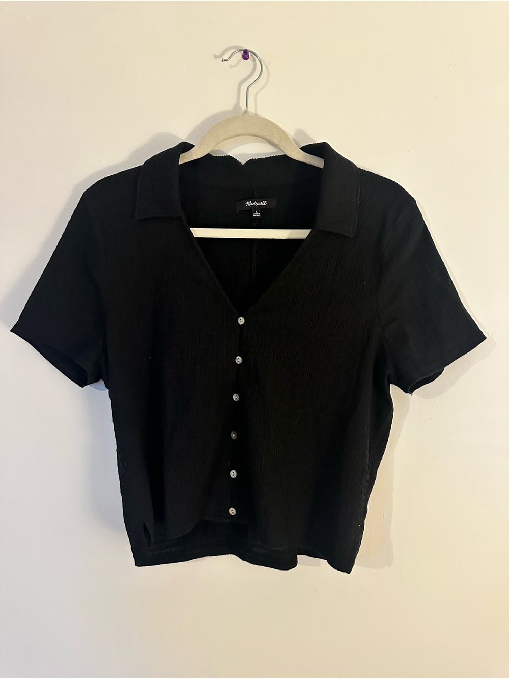 Madewell Black Short-Sleeve Button-Front Collared Top